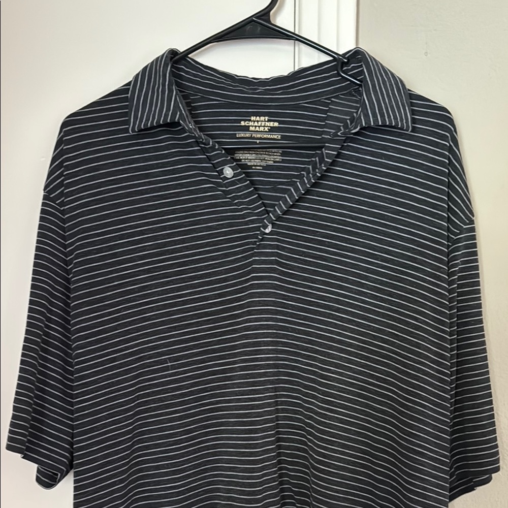 Hart Schaffner Marx Men's Dark Gray Striped Polo